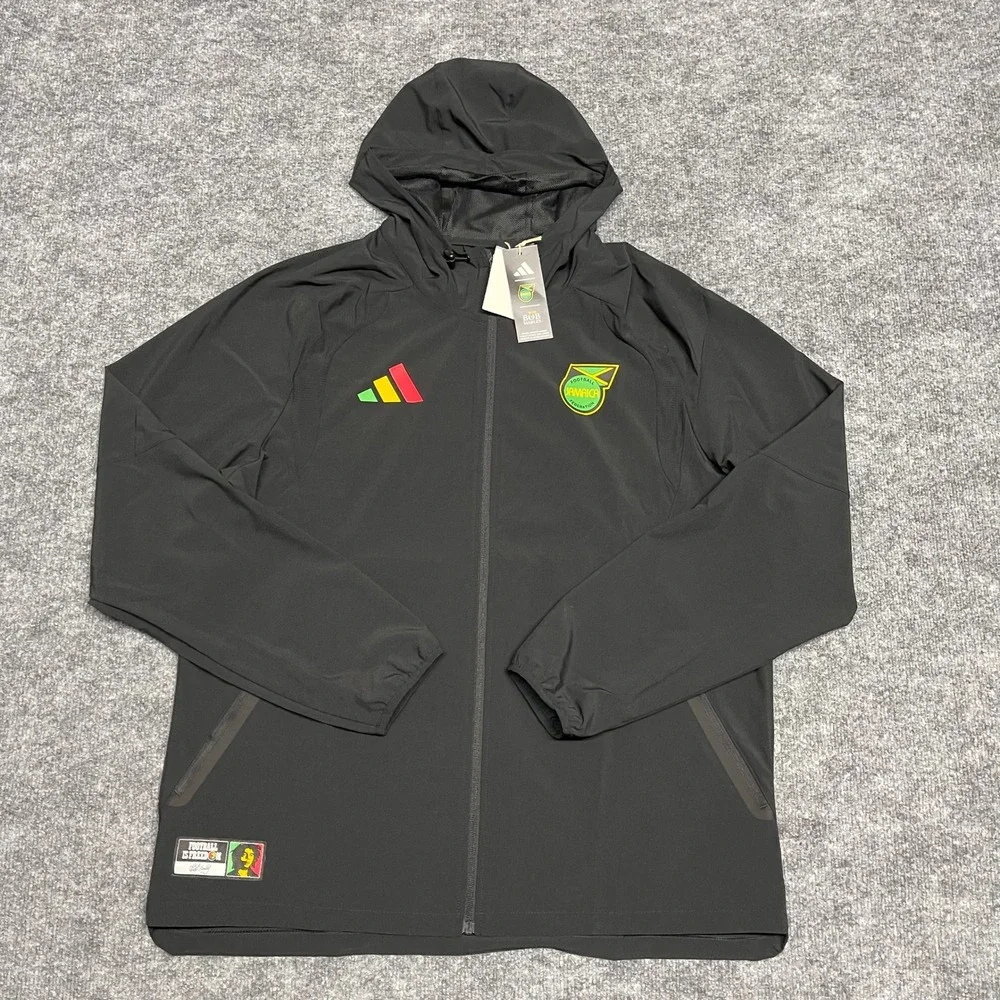 Jamaica Jacket Mens XL Black Bob Marley Football is Freedom Adidas Windbreaker